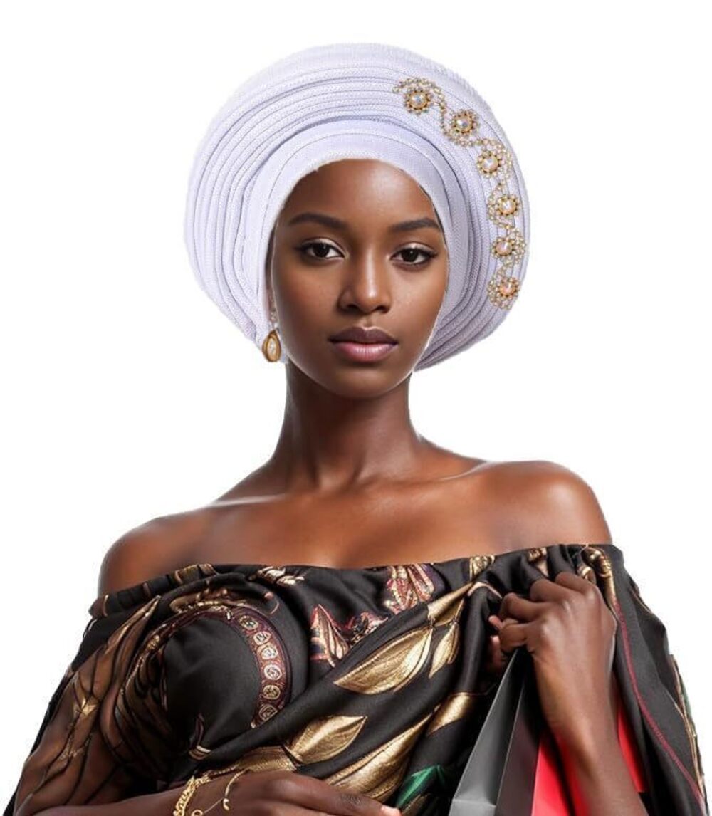 5525 Elegant African Auto Gele Turban Cap Nigeria Wedding Aso Oke Gele